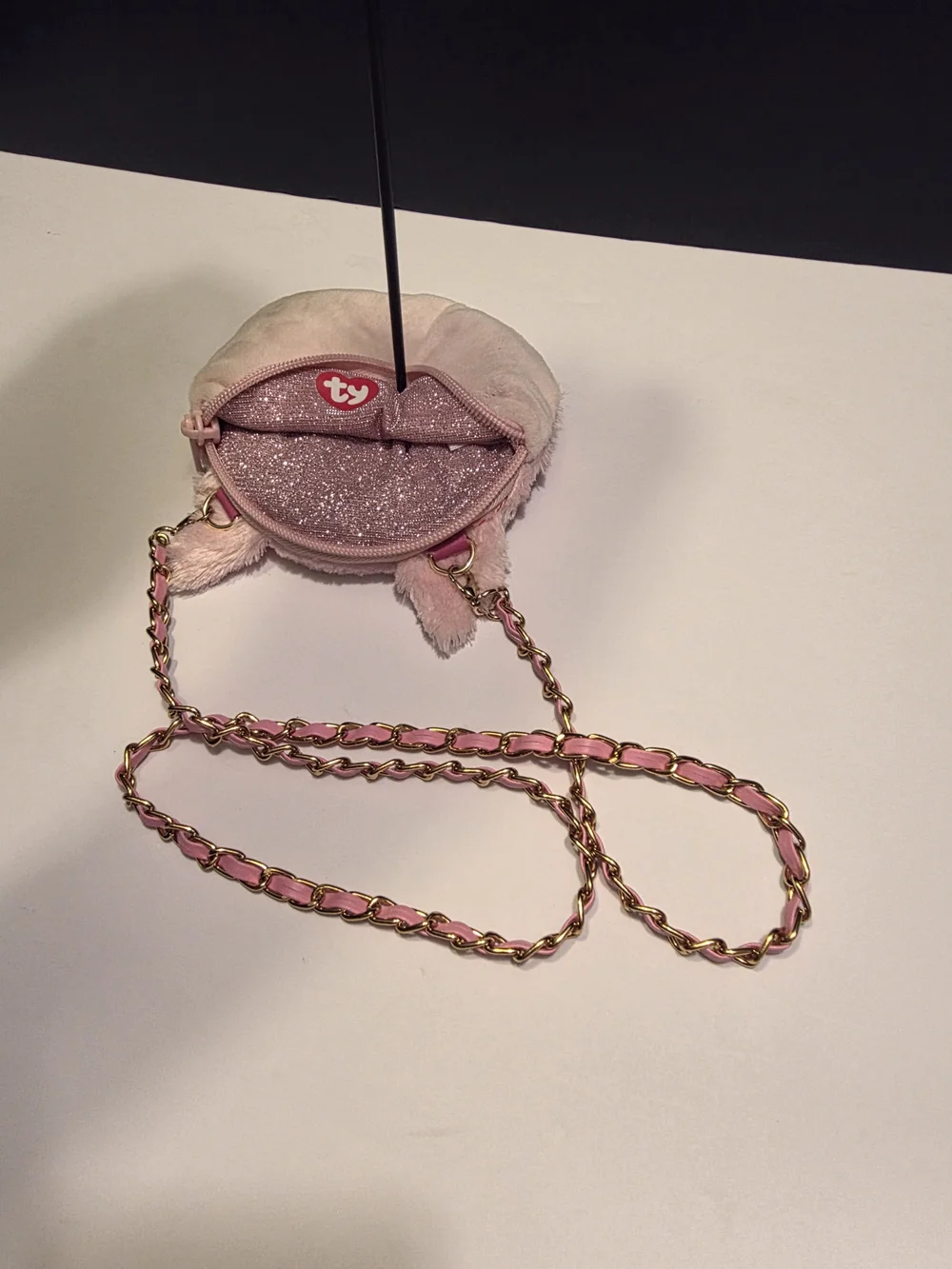 Ty Pink Plush Kitty Crossbody Bag with Glitter Ears